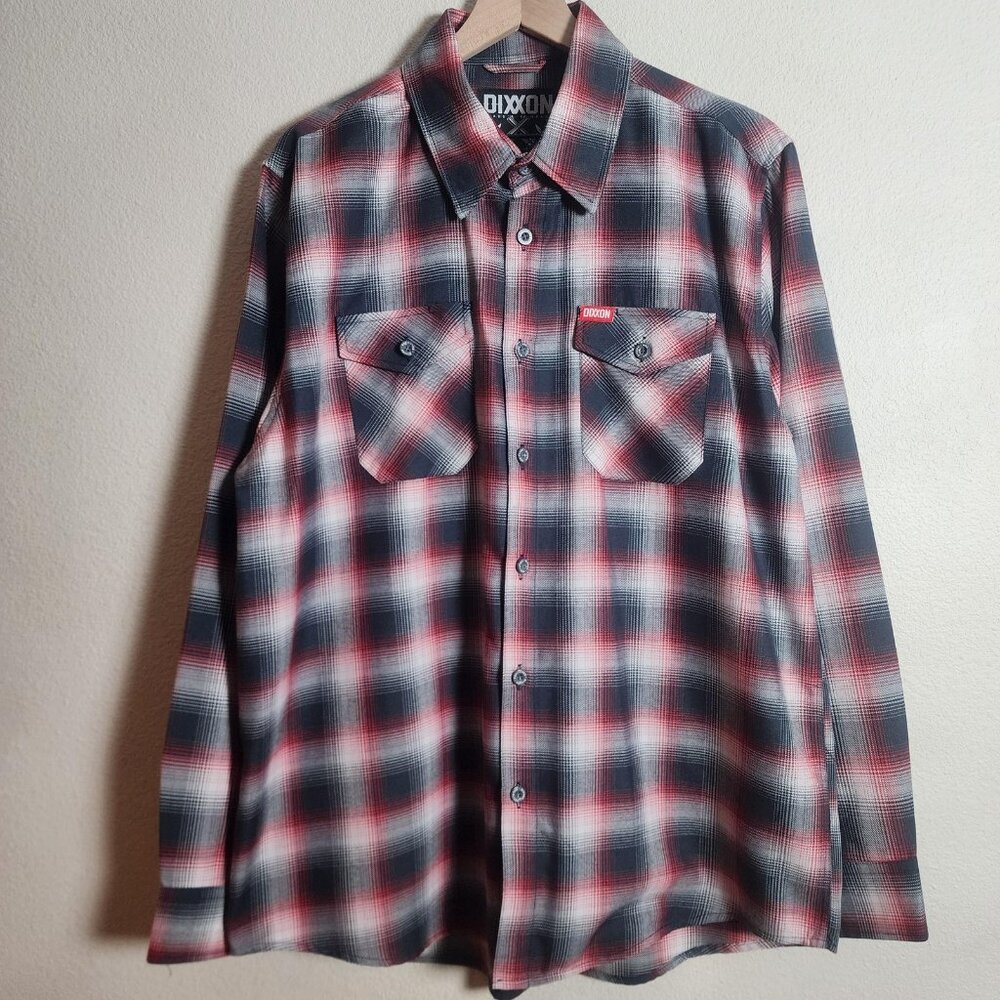 Dixxon Flannel Shirt Mens Extra Large Red Black Equalizer Plaid Long Sleeve
